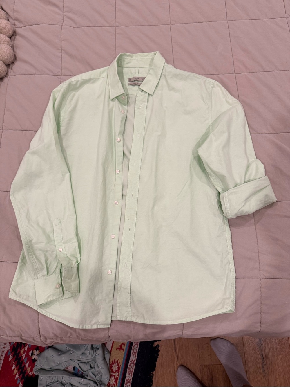 Mango Neon Green Button-Down Shirt Oversized Relaxed Fit Beach - Picture 2 of 5